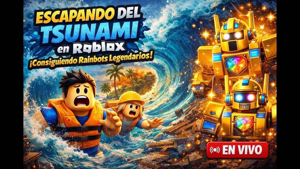 🌊 ESCAPANDO DEL TSUNAMI en Roblox | ¡Consiguiendo Rainbots Legendarios! 🏆