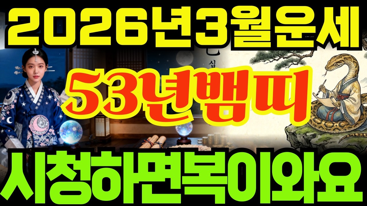 [53년뱀띠26년3월운세]시청하면복이오는1953년계사생뱀띠26년3월운세