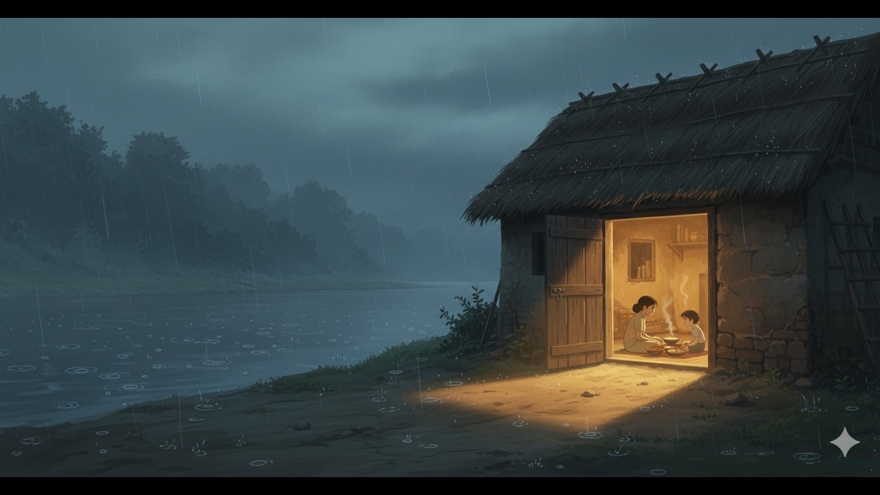 Quiet River Evening | Cozy Village Cooking in Rain 🌧️ Ghibli ASMR | No Music