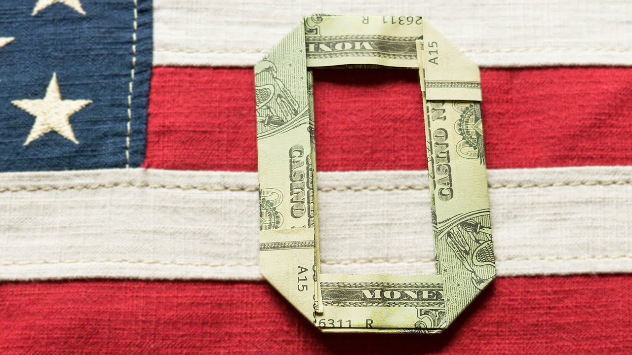 Dollar origami NUMBER 0 - how to fold numbers out of money # 0/10