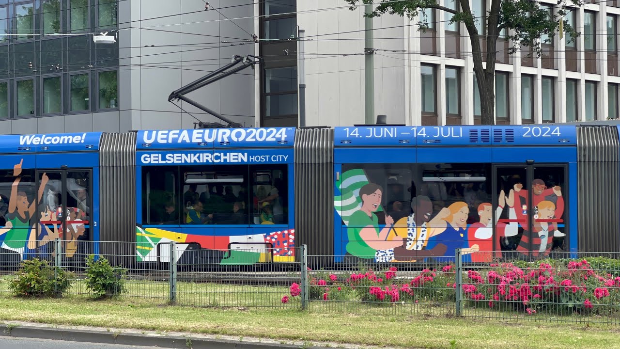 Trams on Matchday in Gelsenkirchen - England vs. Serbia - UEFA EURO 2024 - Bogestra, Ruhrbahn in GE