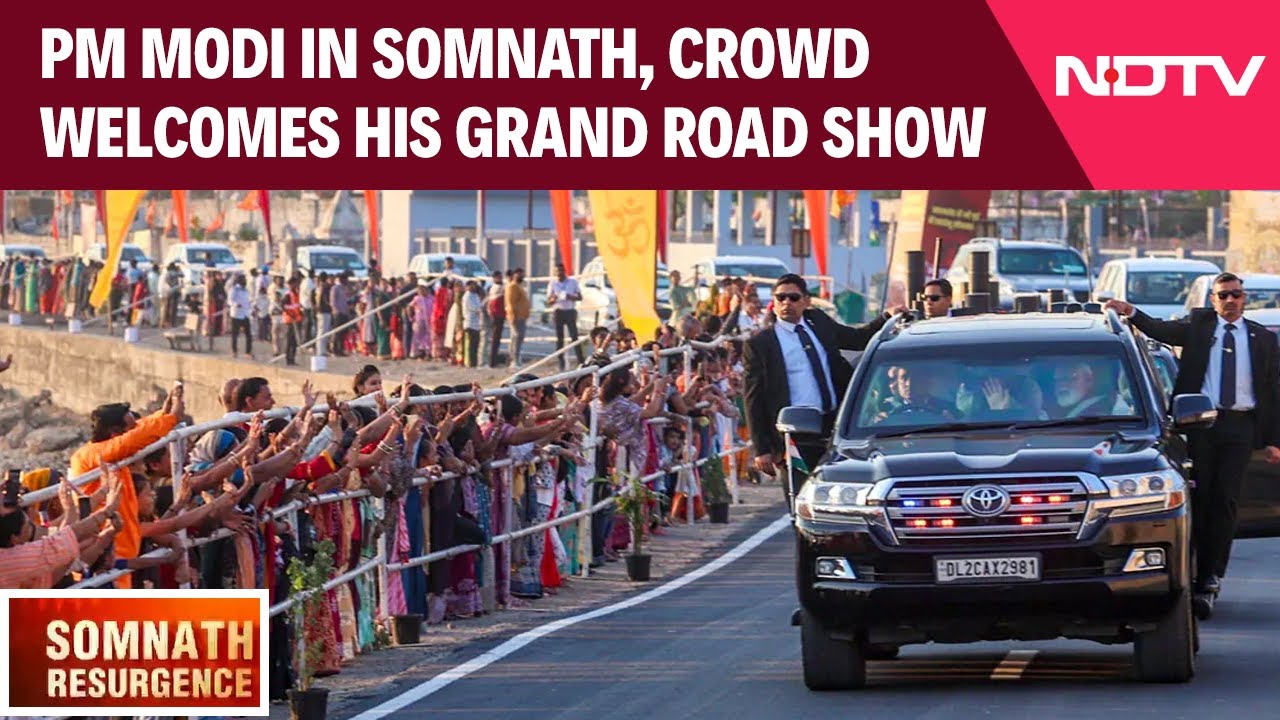 PM Modi Gujarat Visit | PM Narendra Modi In Somnath, Huge Crowd Welcomes His Grand Road Show