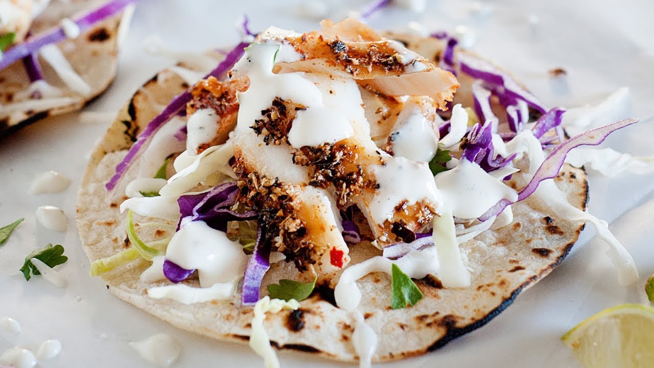 Blackened Fish Tacos with Creamy Cilantro Lime Sauce