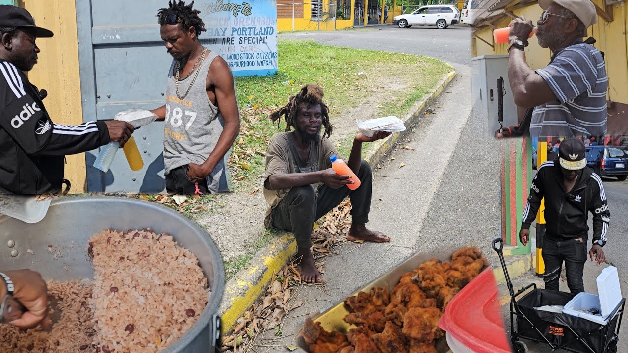 Feeding the homeless and less fortunate | Fry Chicken | Stew Peas |  Rice & peas | Natural Juice