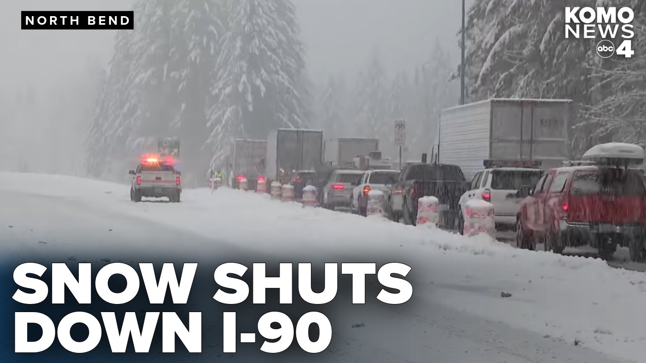 Snow conditions on I-90 near North Bend
