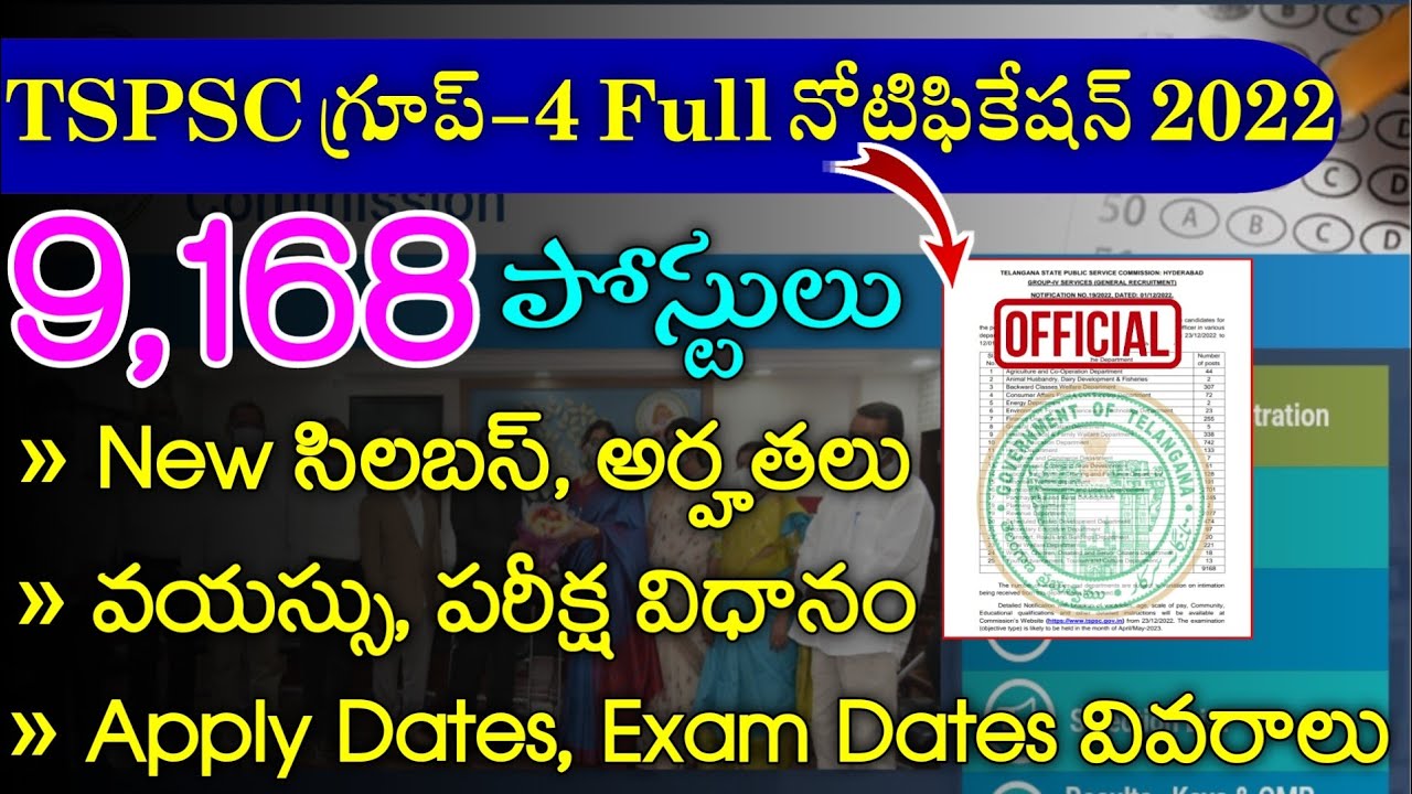 TSPSC Group 4 Notification 2022 || TSPSC Group 4 Syllabus In Telugu ||TSPSC Group 4 Eligibility, Age