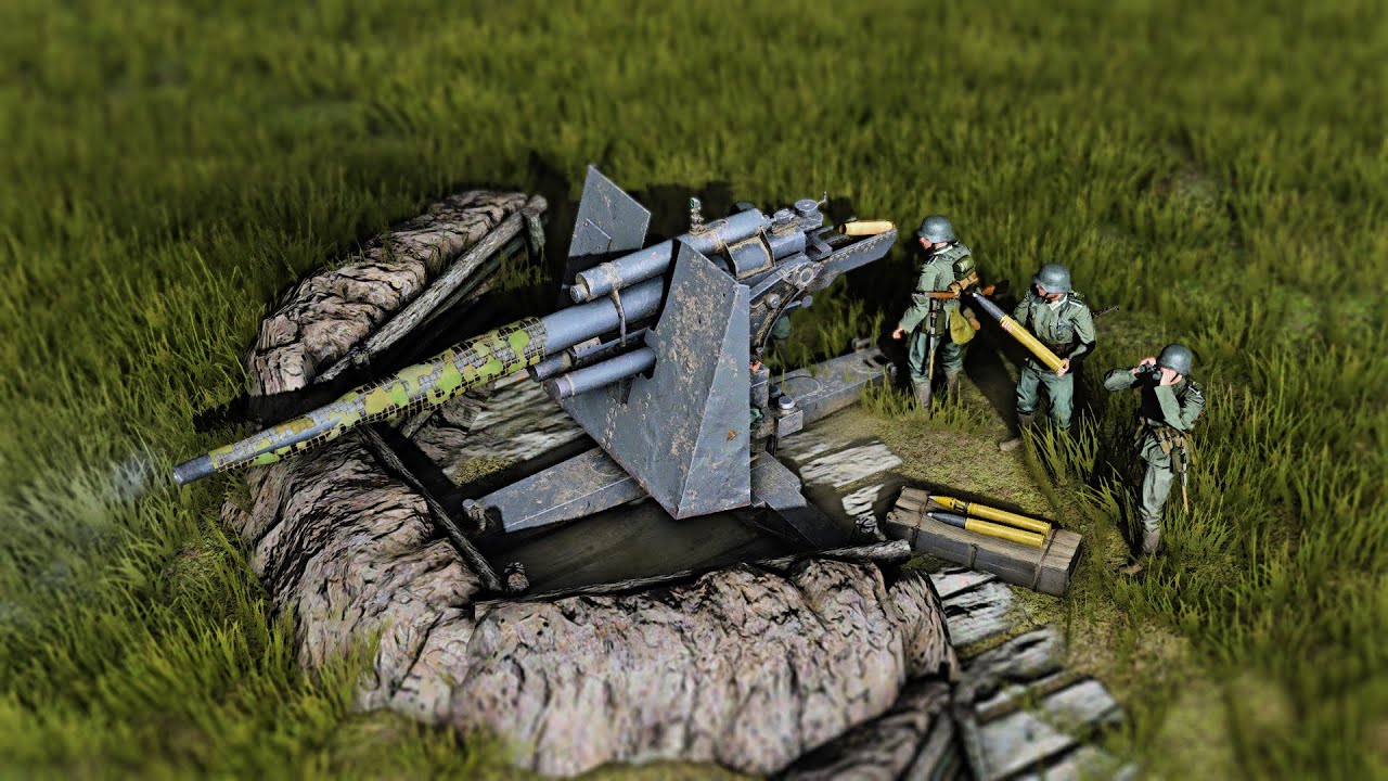German soldier constructing a Flak 88mm Gun Emplacement | Tilt Shift
