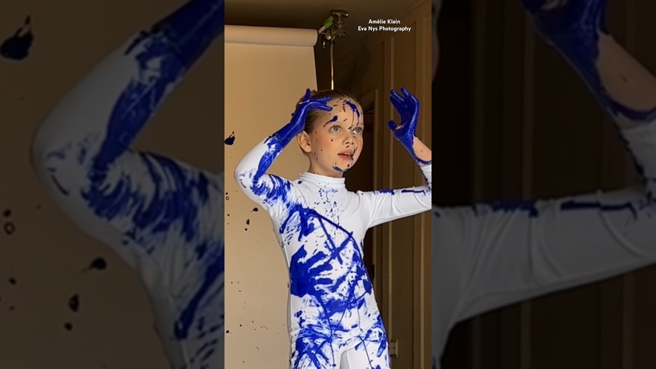 WE PAINTED THIS BALLERINA BLUE&hellip;KLEIN BLUE 😱💙 #painting #paint #artist #shorts