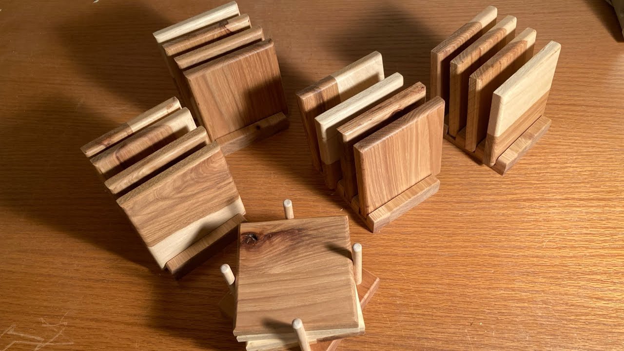 Quickly Make 5 Sets of Hickory Wood Coasters and Stands in an Afternoon