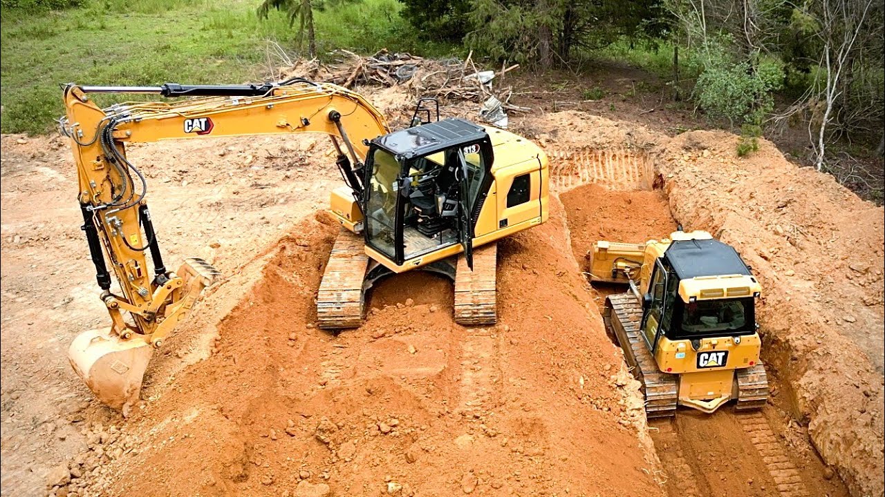 YOU CAN’T HAVE A POND WITHOUT A DAM! LET’S BUILD THIS THING… CAT 313 CAT D5