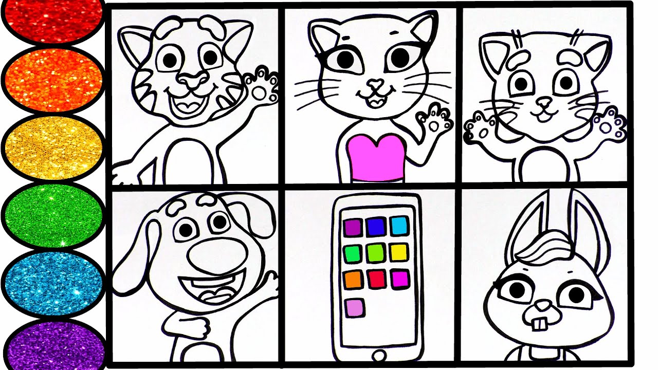How to Draw My Talking  Cat Tom Angela Ginger Smartphone and others- Magic Coloring Art for kids