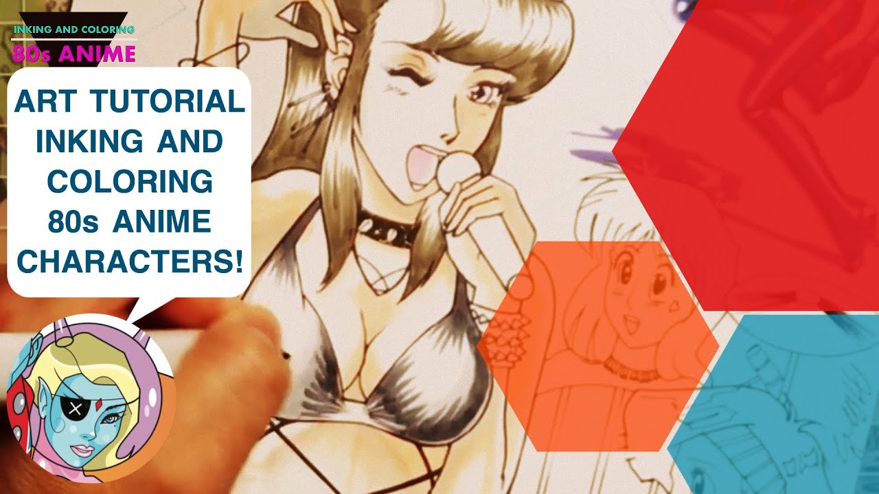 Art Tutorial, Inking and Coloring 80s Anime Characters!