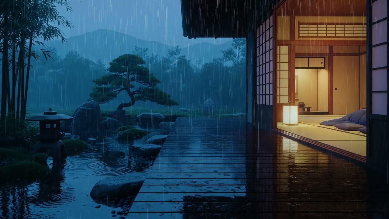 4K - 3 HOURS | A Warm Cabin Holding Back the Cold Rain — Gentle Rain Sounds for Deep Sleep & Focus