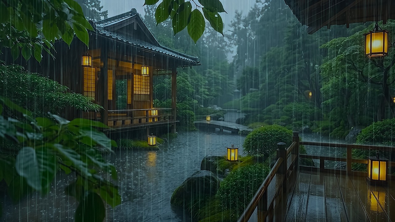 🌧️ Peaceful Cabin on Forest Rainstorm to Improve Sleep | ASMR Rain on Garden Pond for Insomnia