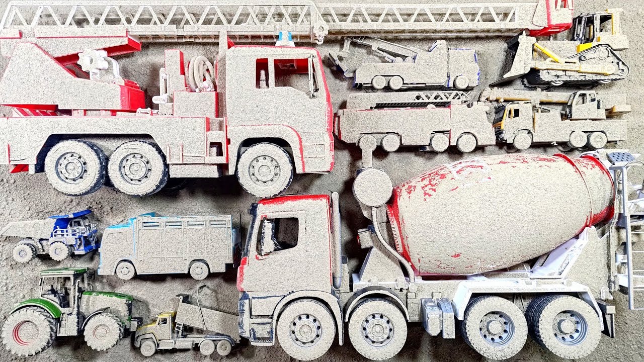Temukan Mobil Mainan Terkubur dan Membersihkan Truk Pemadam Besar, Truk Molen Besar, Dumptruk Besar