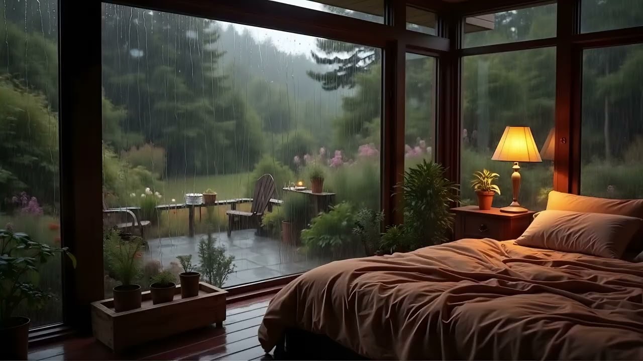 Best Heavy Rain in Cozy Zen Garden Ryokan 🌧️ Warm Lantern & Rain on Window for Deep Sleep, Study