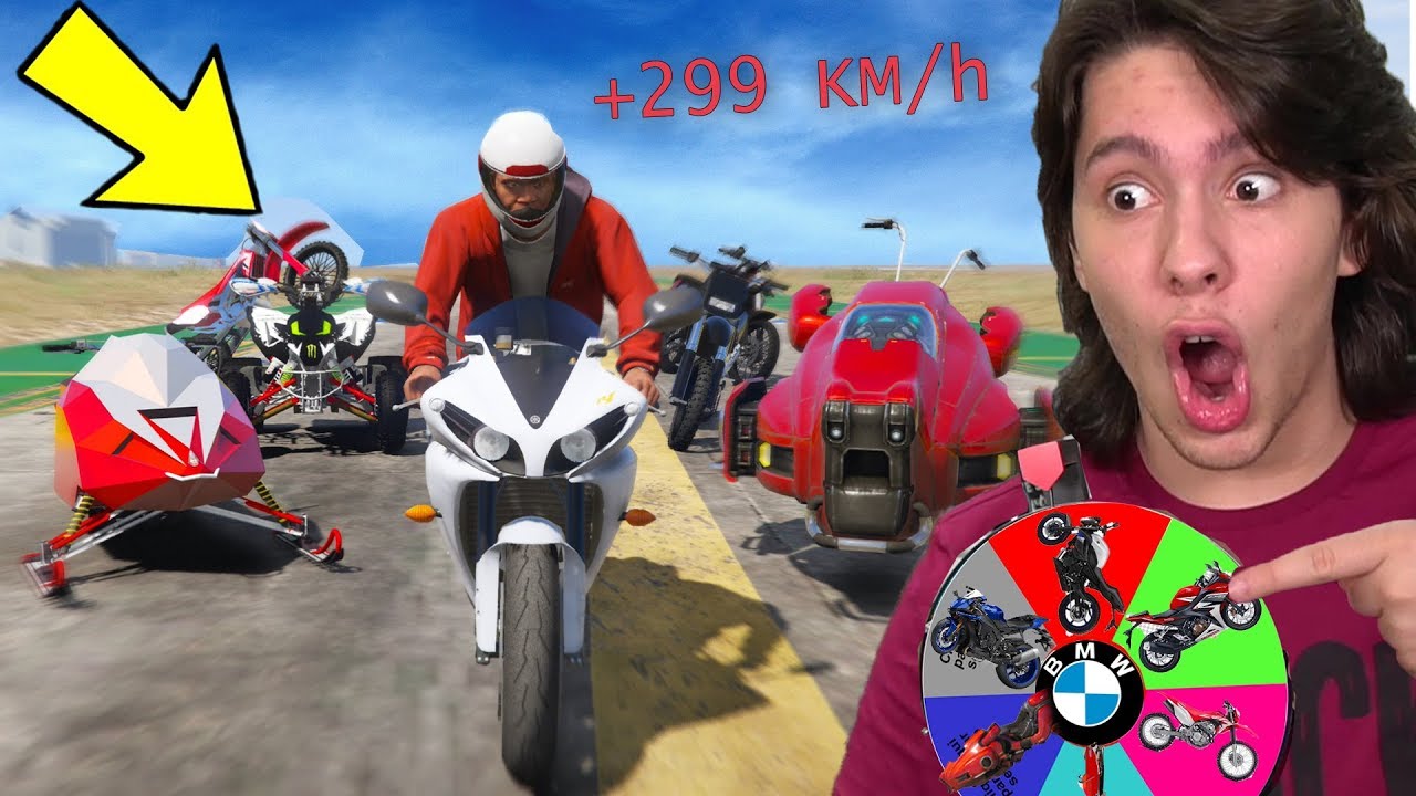 Jogando GTA 5 com SUPER MOTOS da ROLETA MISTERIOSA!!!