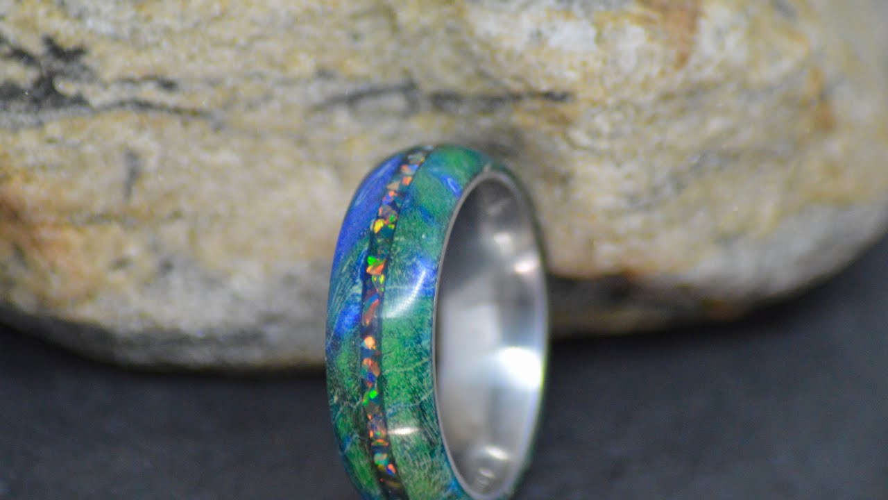 Creating a Box Elder and Crushed Flame Opal Wood Ring