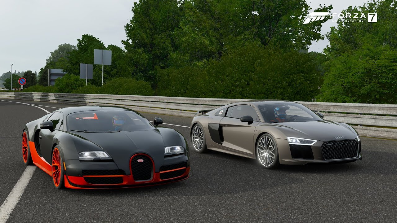Forza 7 Drag race: Bugatti Veyron SS vs Audi R8 V10 Plus (Maxed out)