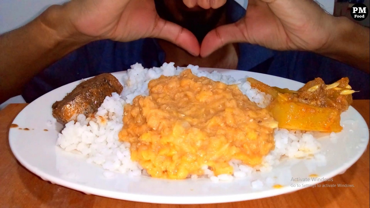 ASMR Food Eating | White Rice, Lentil, Melon Curry & Luna Fish | No Talking Eating Sounds