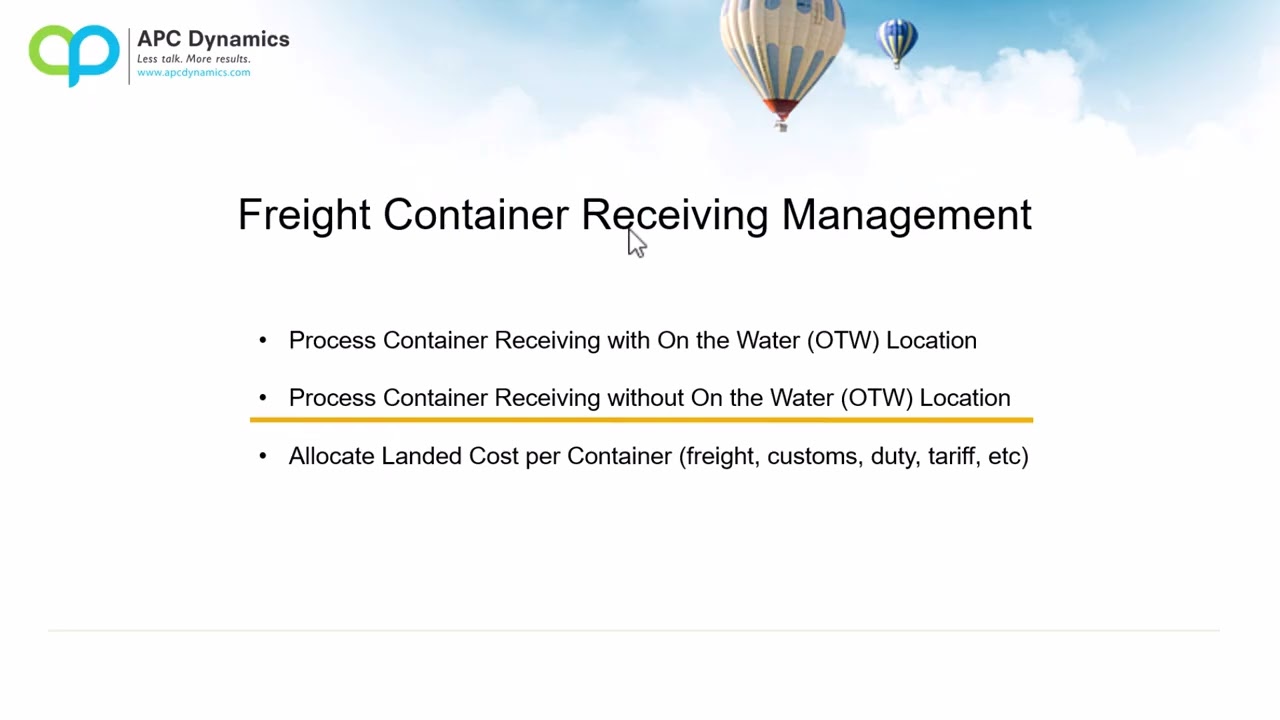 Freight Container Receiving processing in Dynamics 365 Business Central