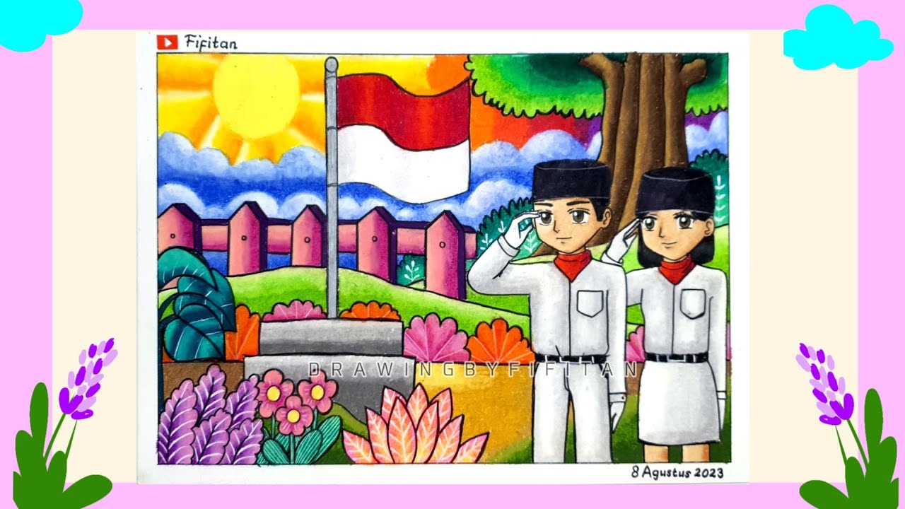 CARA MENGGAMBAR DAN GRADASI WARNA OILPASTEL TEMA UPACARA BENDERA MERAH PUTIH EP 440