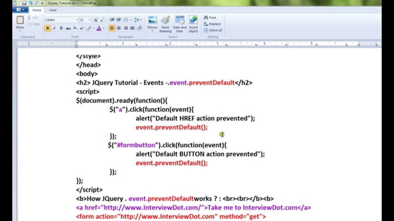 EVENT PREVENTDEFAULT METHOD IN JQUERY DEMO