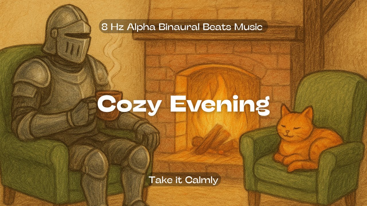 Cozy Evening - 60 Minutes of Relax. Alpha binaural beat 8 Hz, Kora, Flute, Fireplace Sounds.