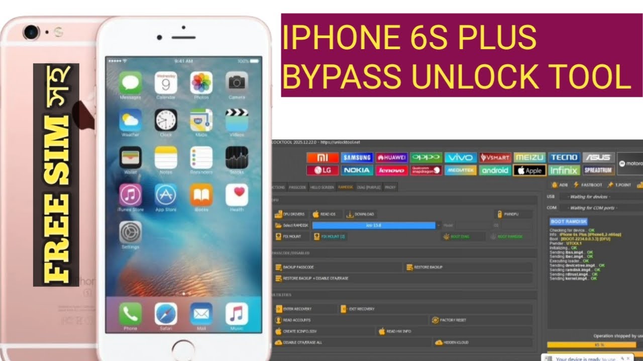 IPhone 6s Plus iOS 15.8 ICloud Bypass with Sim working 100% By UnlockTool, ICloud Locked to owner