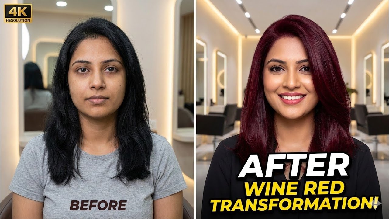 EXTREME Hair Makeover! ✨ From Natural Black to Glossy Wine Red