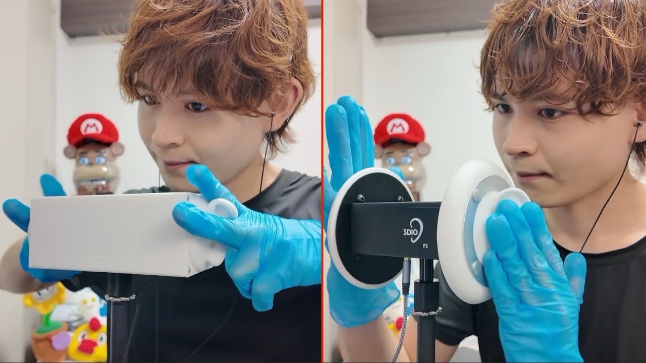 【ASMR】雑で不規則なゴム手袋 耳マッサージ Rough and irregular rubber gloves Ear massage【Pascal】【3DIO】