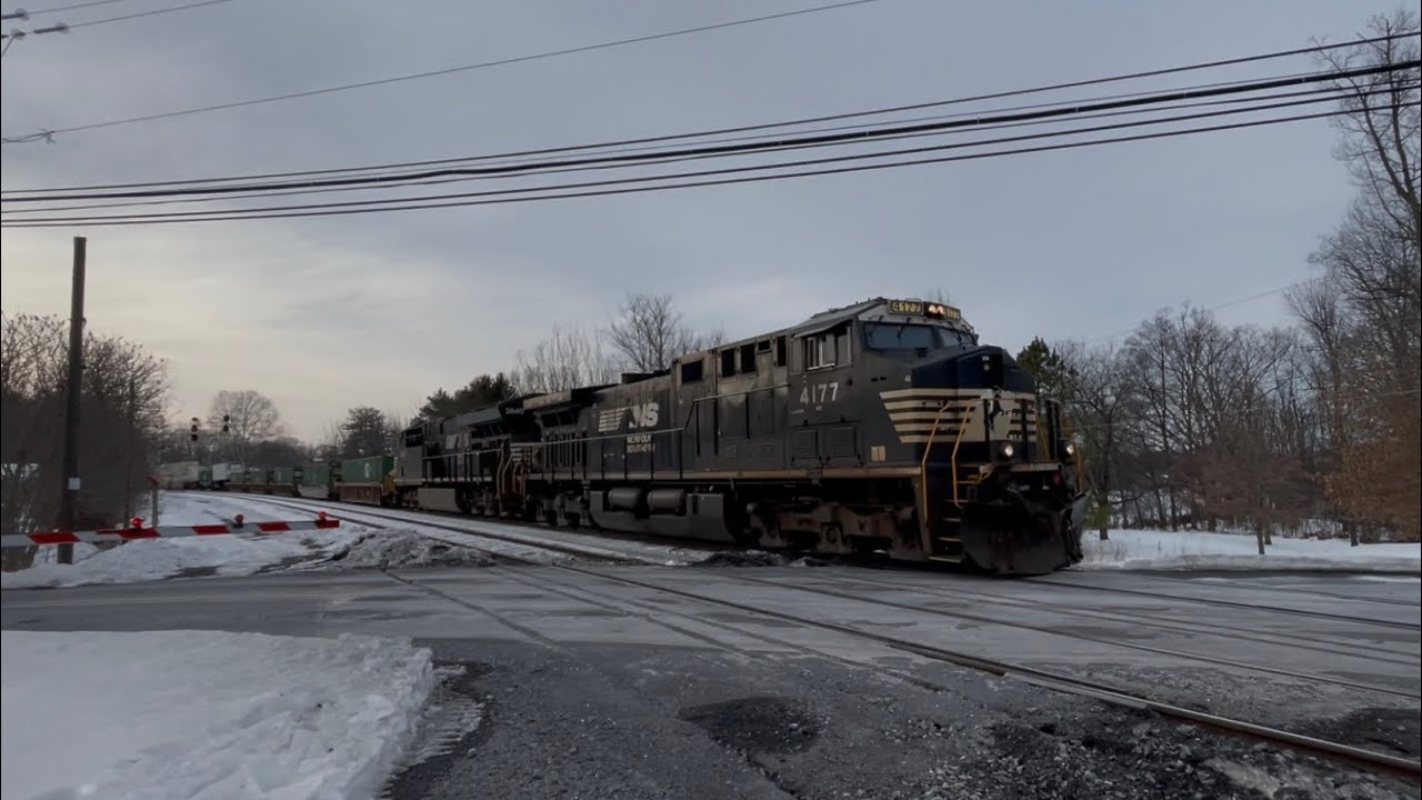 Crazy driver almost runs crossing! NS intermodal through Blandon