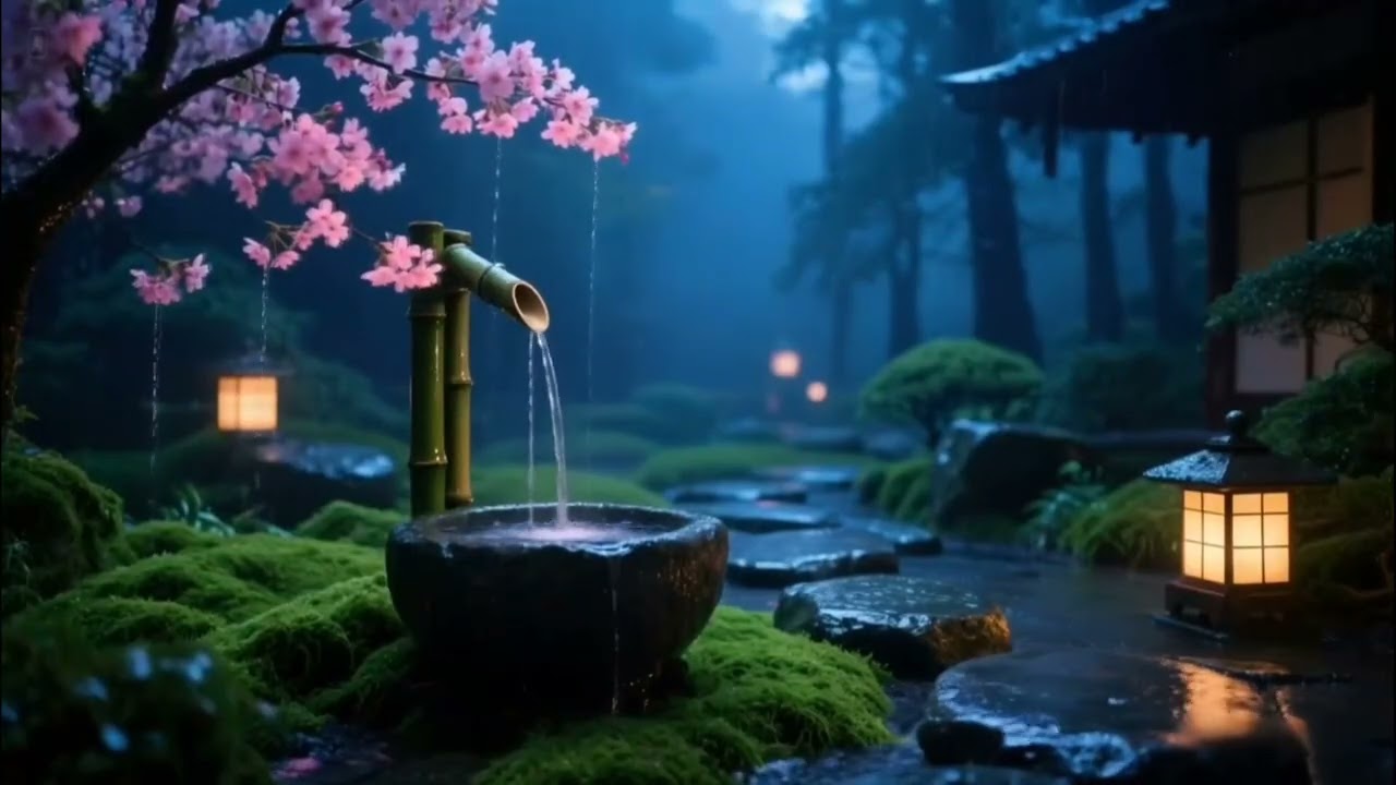 Peaceful Rain and Soft Piano | Tranquil Zen Garden Night for Sleep
