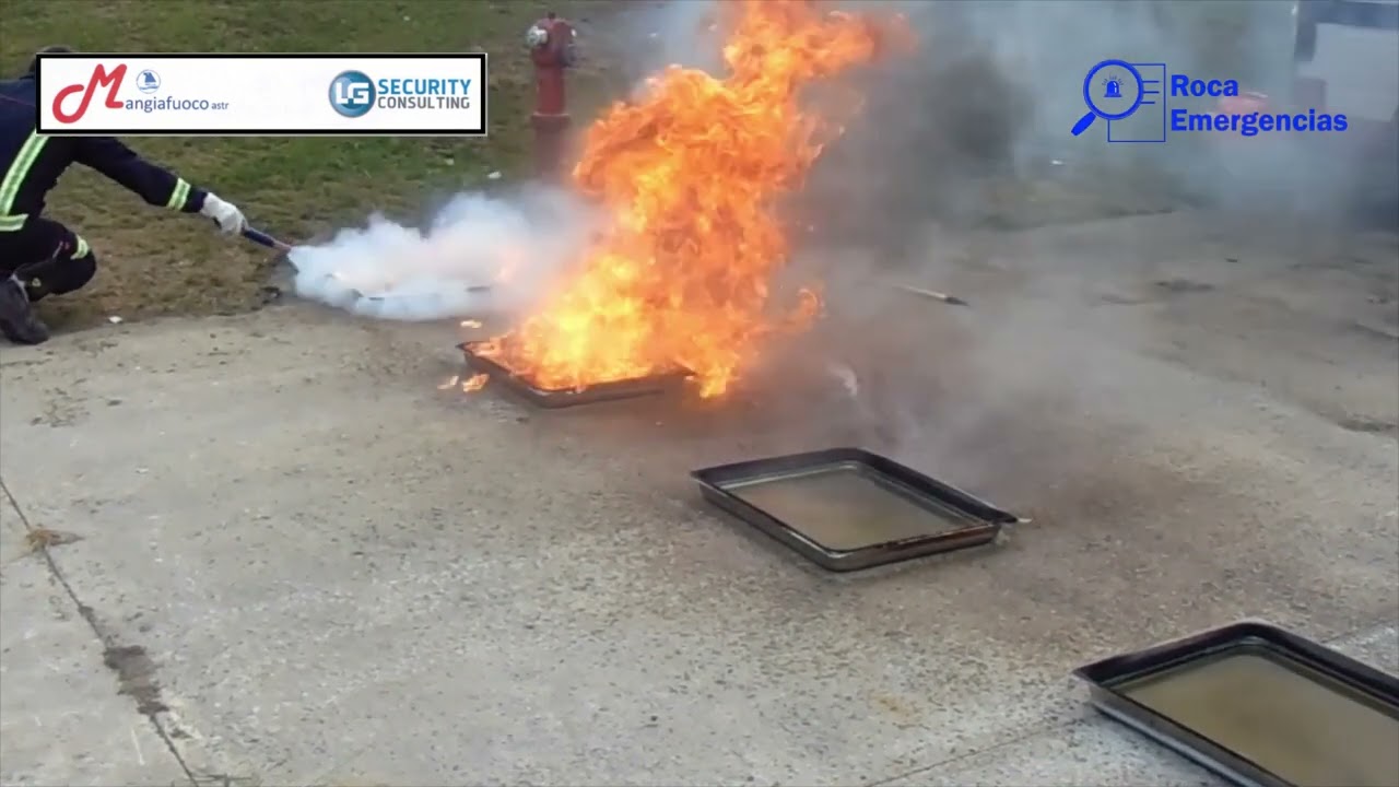Mangiafuoco exhibición funcionamiento. Generador de aerosol condensado contra incendios.