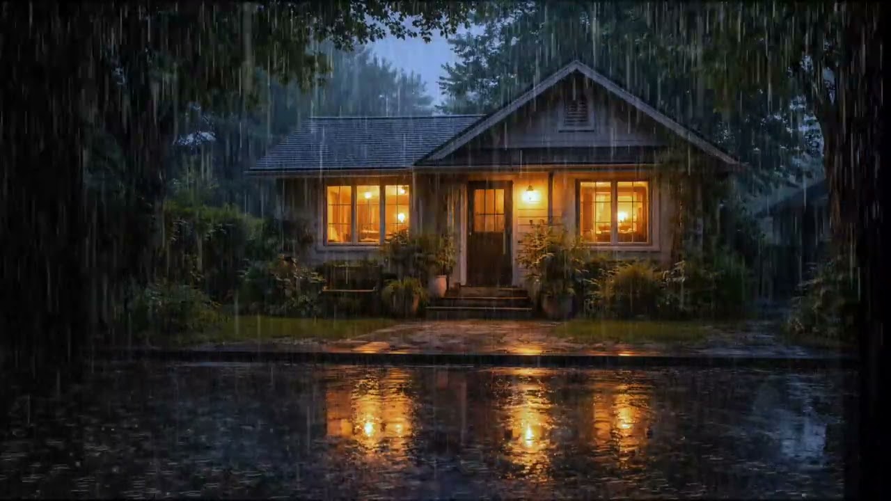 Warm Rain Night 🌧️ Cozy Cabin Rain Sounds for Deep Sleep & Relaxation (1 Hour)