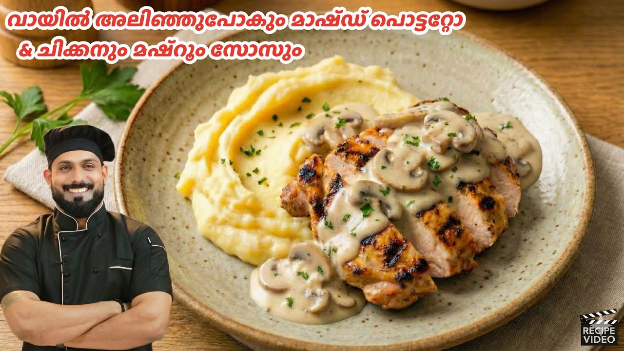 വായിൽ അലിഞ്ഞുപോകും! 🤤 | Creamy Mashed Potato & Chicken malayalam Recipe | with Mushroom Sauce.