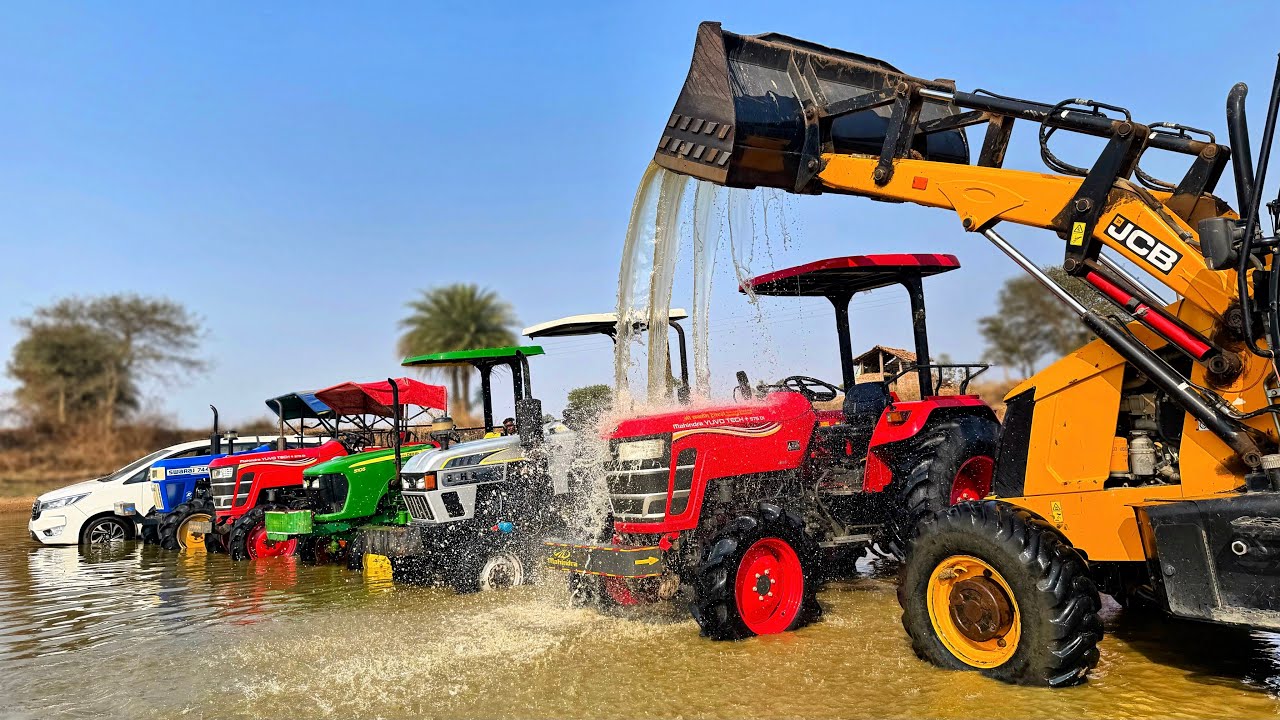 Full Power Cleaning At Pond | 4x4 Tractor | Jcb 3dx | Innova Crysta | Swaraj 744 | Mahindra YUVO 