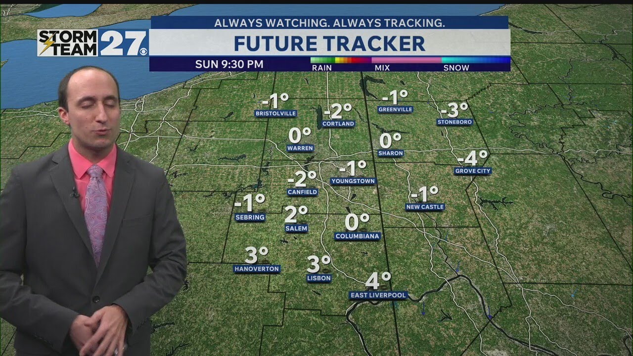 Frigid cold but clear Sunday night