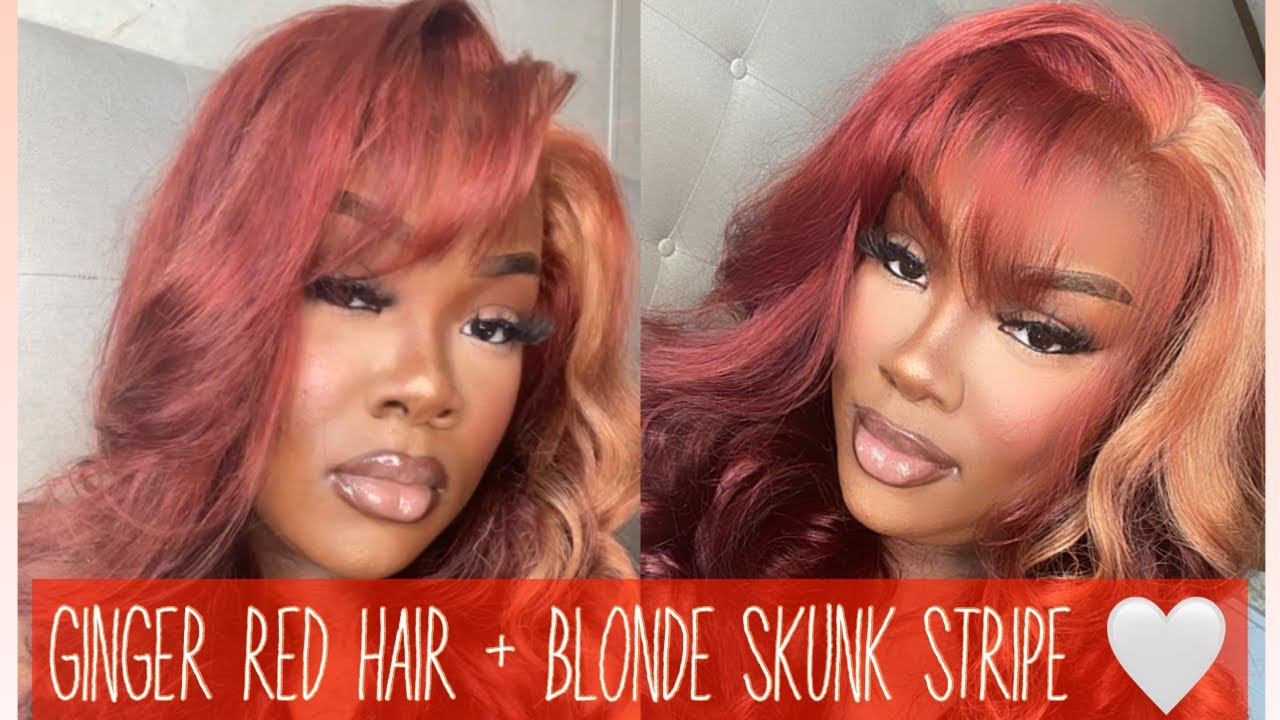 GINGER RED HAIR WITH BLONDE SKUNK STRIPE! 🤍 | Full Haircolor and Wispy Bangs Tutorial! Erica Danley