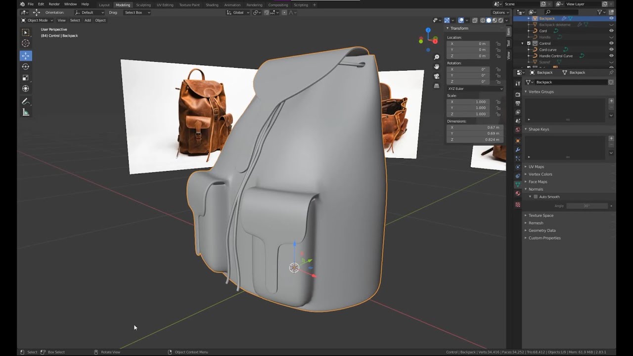 Creating a backpack in blender 1/4 (recorded stream)
