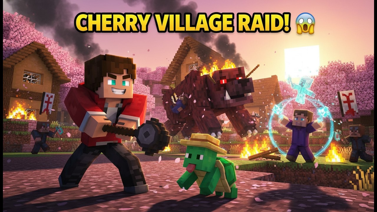 MASSIVE Pillager RAID on Cherry Blossom Village! 😱 Minecraft Animation - Hero Defense