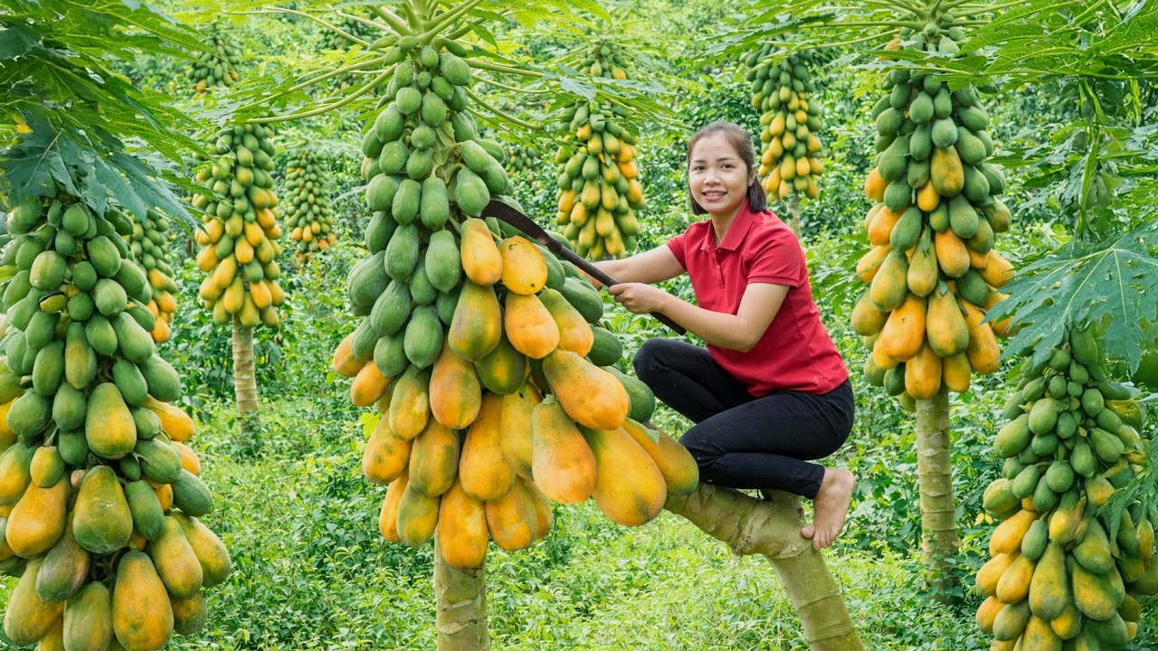 Full Video Harvest A Lot Of PAPAYA to Sell at the Market, Indigenous People in Village