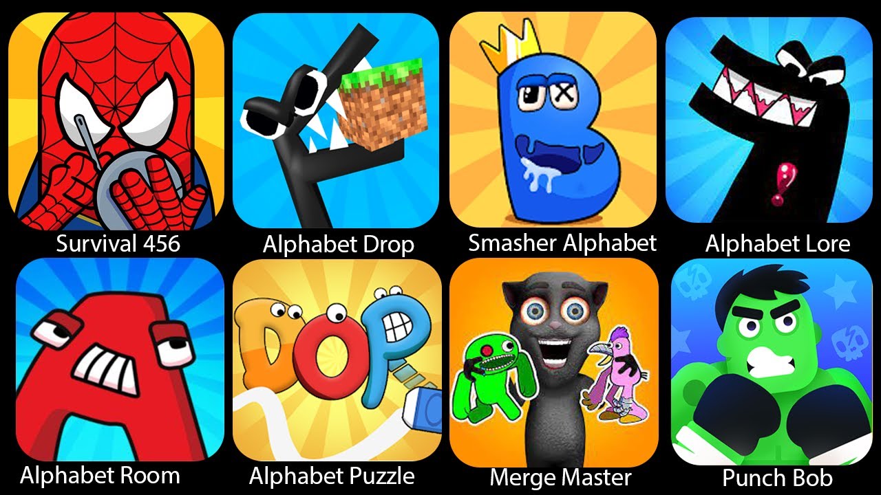Alphabet Puzzle, Alphabet Drop, Alphabet Room Maze, Smasher Alphabet, Alphabet Lore, Merge Master