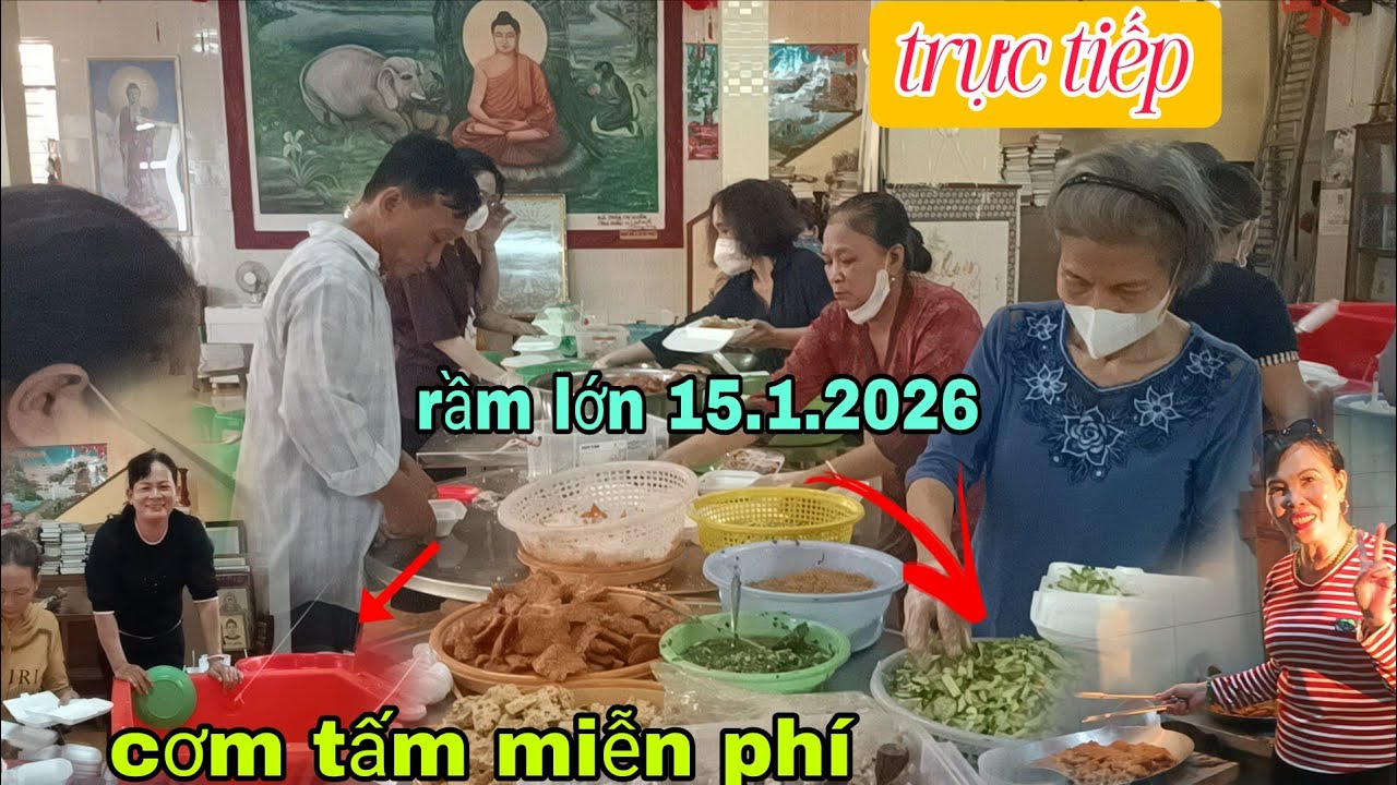 Trực tiếp rầm lớn tháng giêng 15.1.2026 .cho cơm tấm miễn phí.tịnh xá Ngọc ánh chợ mới an giang 