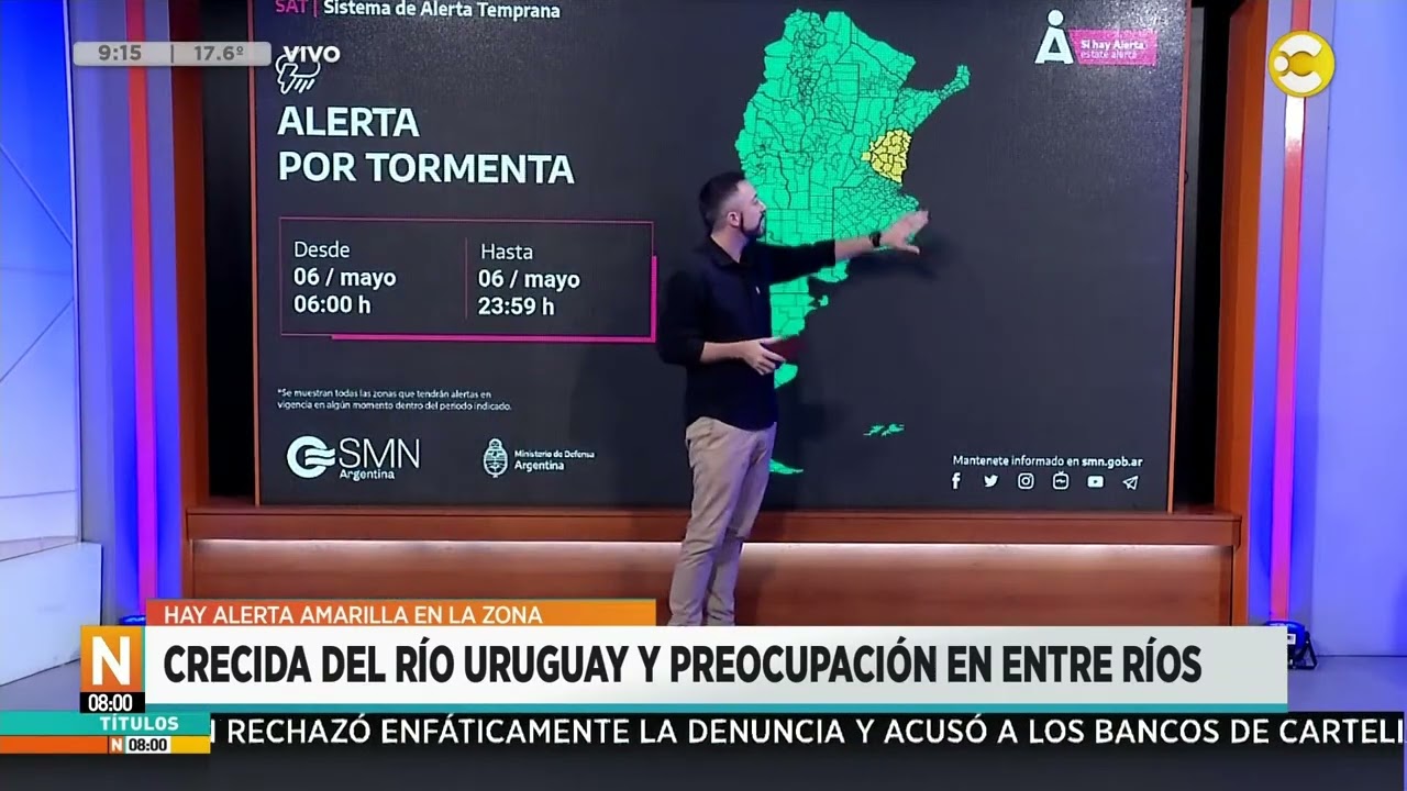 Crecida del R&iacute;o Uruguay y preocupaci&oacute;n en Entre R&iacute;os: hay alerta amarilla en la zona │N8:00│07-05-24