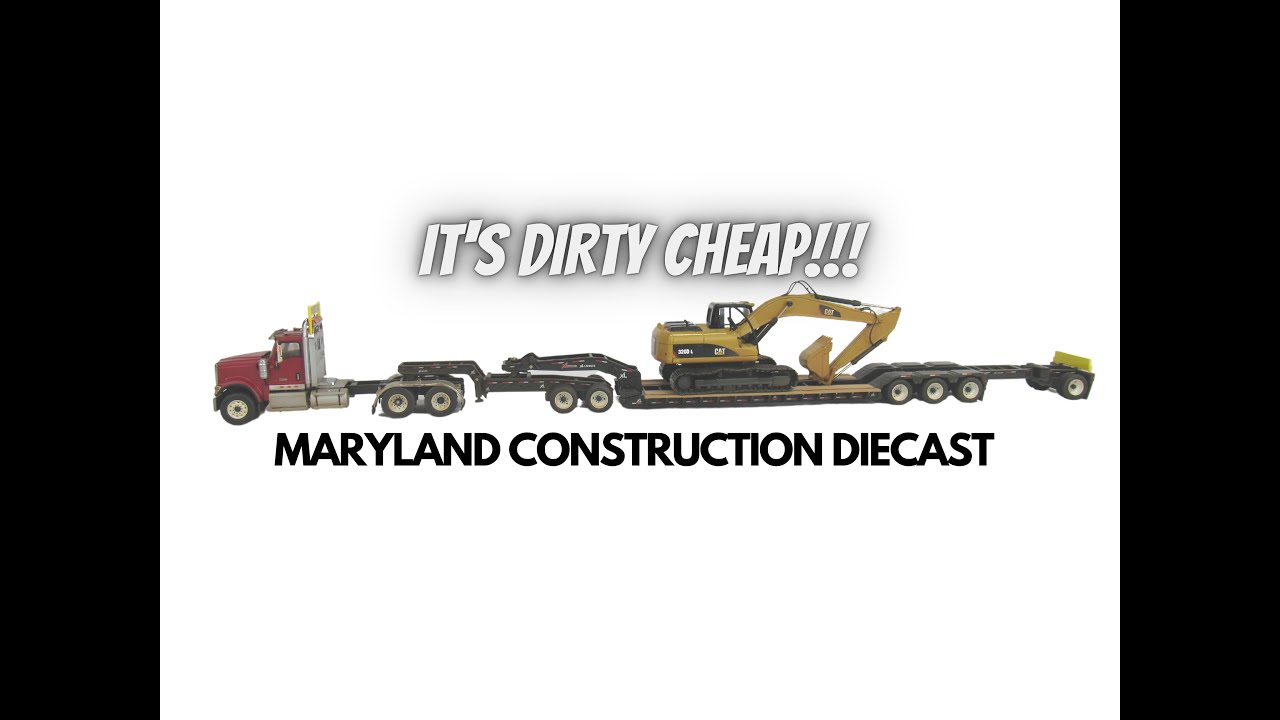 DUSTY International HX520 Lowboy Diecast Tractor Trailer & Cat 320DL Excavator