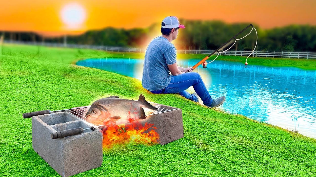 PESQUEI um PEIXE e COMI na BEIRADA da LAGOA