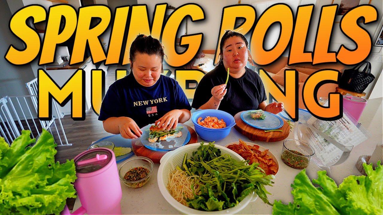 Giant Shrimp Spring Rolls Mukbang + Crispy Pork Belly + Garlic Sauce 먹방 Eating Show + NEW DRINK!!!