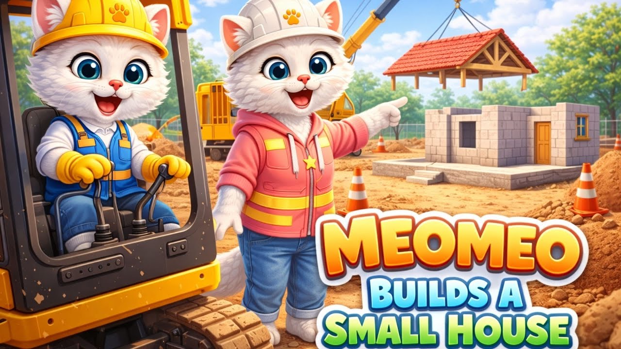 🏠🚜 Meomeo Builds a Small House | Construction Vehicles Learning Story for Kids