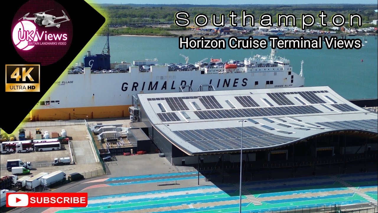 Southampton horizon cruise terminal area views from the sky - 4K UHD video